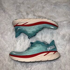 Hoka Teal Aqua Red and White Running Sneakers